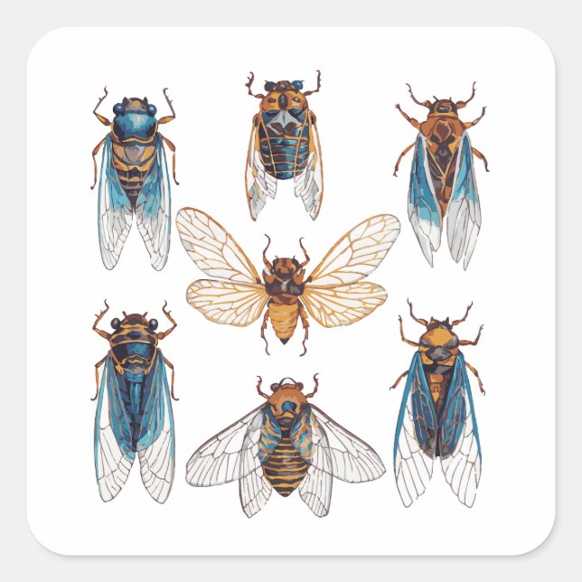 Funny Cicadas Insect Bug Graphic Cicada Lover Square Sticker (Front)
