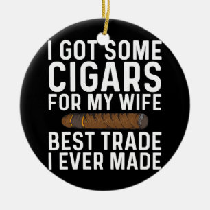 Funny Cigar Lovers Gift For Men Dad Smoking Cigar Ceramic Tree Decoration