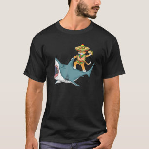 Funny Cinco De Mayo Ca - Cat Riding a Shark T-Shirt