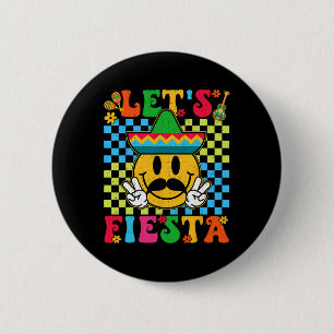 Funny Cinco De Mayo Chequered Let's Fiesta Smile M 6 Cm Round Badge