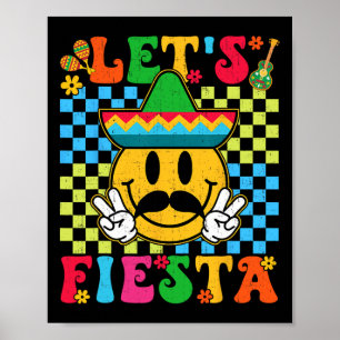 Funny Cinco De Mayo Chequered Let's Fiesta Smile M Poster