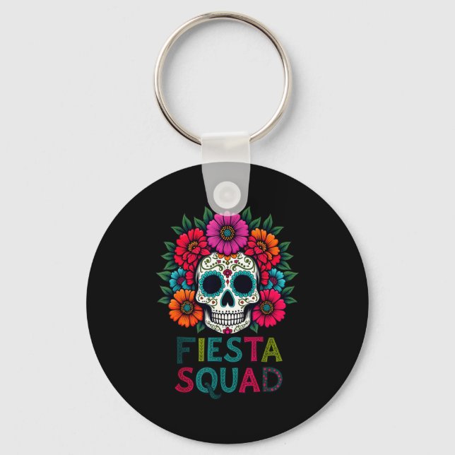 Funny cinco de mayo fiesta squad sugar skull Funny Key Ring (Front)