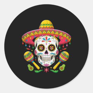Funny Cinco De Mayo Funny Skull With Sombrero Hat Classic Round Sticker