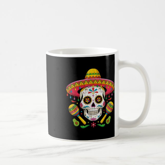 Funny Cinco De Mayo Funny Skull With Sombrero Hat  Coffee Mug (Right)