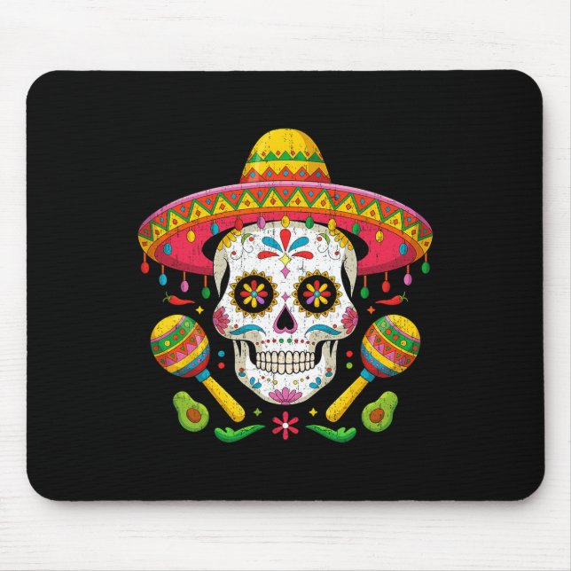 Funny Cinco De Mayo Funny Skull With Sombrero Hat  Mouse Mat (Front)