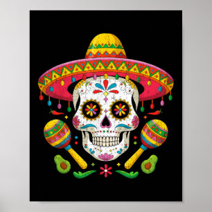 Funny Cinco De Mayo Funny Skull With Sombrero Hat Poster
