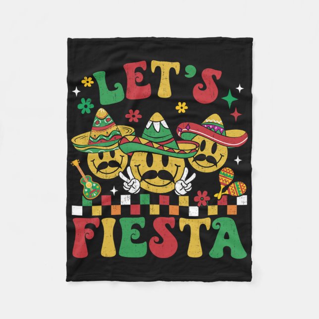 Funny Cinco De Mayo Groovy Let's Fiesta Smile Men  Fleece Blanket (Front)