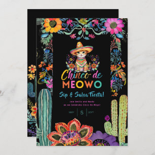 Funny Cinco De Mayo Sip and Salsa Cat FIESTA Invitation