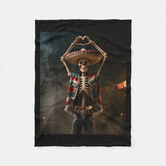 Funny cinco de mayo skeleton fiesta heart hands fleece blanket (Front)