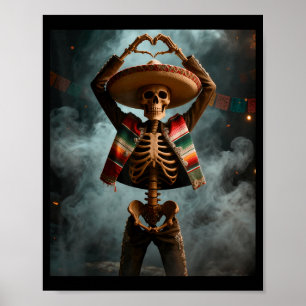 Funny cinco de mayo skeleton fiesta heart hands poster