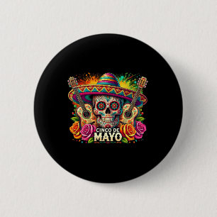 Funny Cinco De Mayo Skeleton Skull Fiesta Sombrero 6 Cm Round Badge