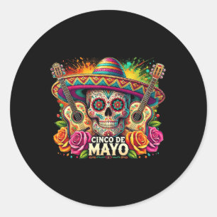 Funny Cinco De Mayo Skeleton Skull Fiesta Sombrero Classic Round Sticker