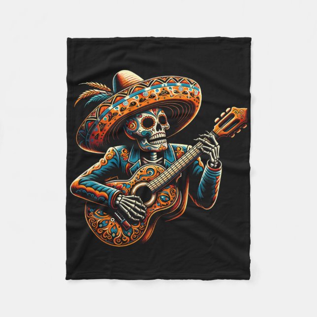 Funny Cinco De Mayo Skeleton Skull Fiesta Sombrero Fleece Blanket (Front)