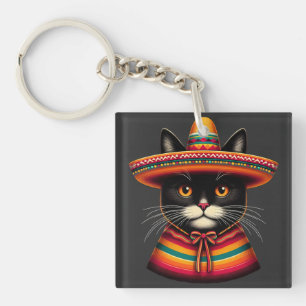 Funny Cinco De Mayo Sombrero Festiva Mexican Cat Key Ring