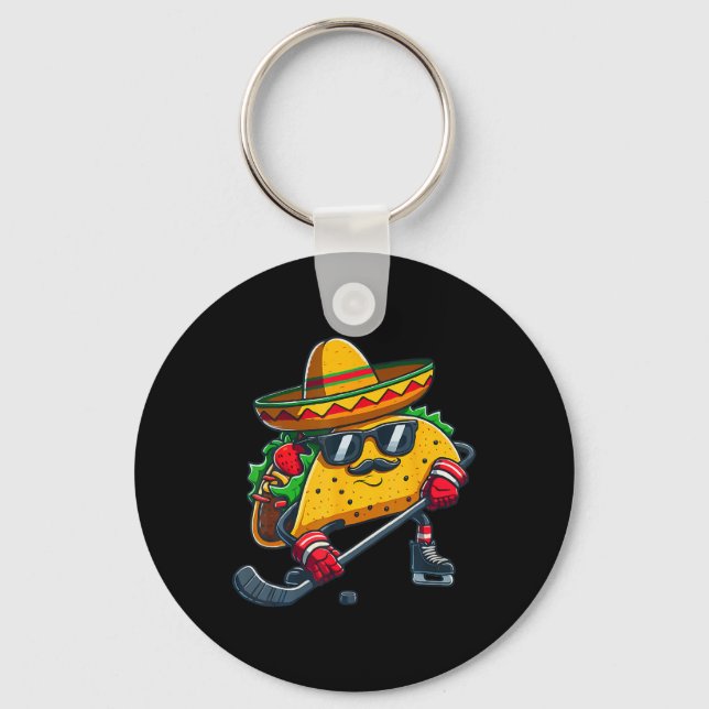 Funny Cinco De Mayo Taco Ice Hockey Player Men Wom Key Ring (Front)