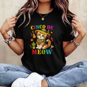 Funny Cinco De Meow Cat Sombrero Fiesta Mexican T-Shirt