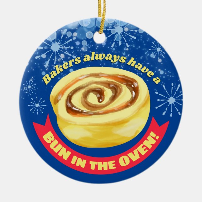 Funny cinnamon roll baking bakery Christmas Ceramic Tree Decoration (Front)