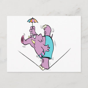 funny circus elephant on tightrope postcard