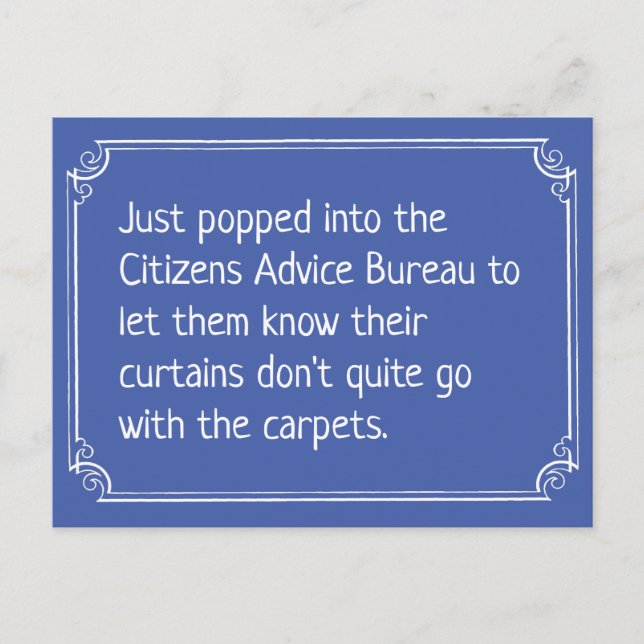 Funny Citizens Advice Bureau Joke Postcard (Front)