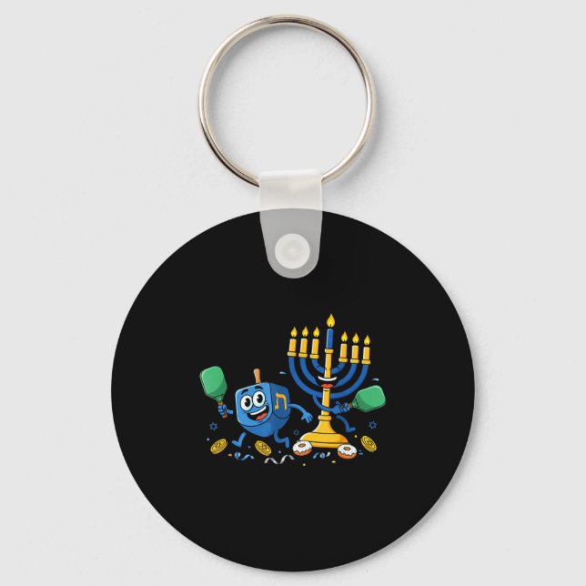 Funny Ckleball Dreidel Menorah Hanukkah Kids Women Key Ring (Front)