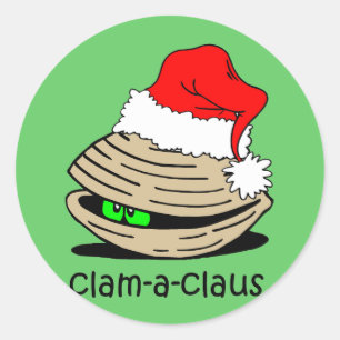 Funny clam Christmas Classic Round Sticker