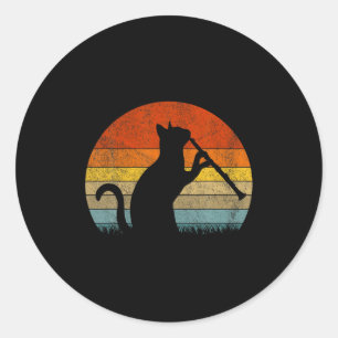 Funny Clarinet Cat Clarinet Player Musician Retro  Classic Round Sticker