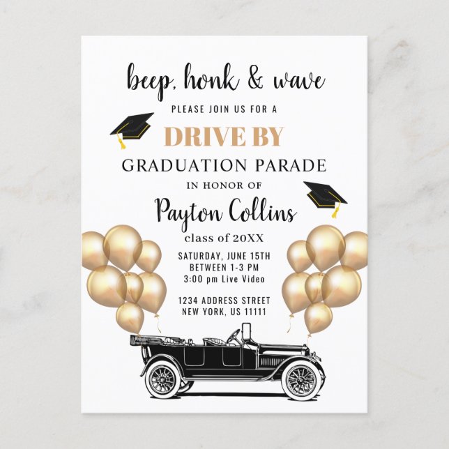 Funny Class of 2024 DRIVE BY Graduation Party  Car Announcement Postcard (Front)