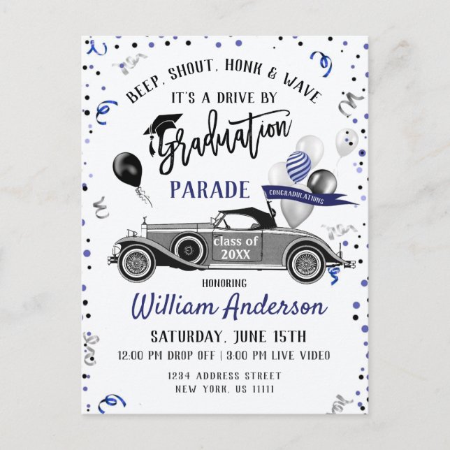 Funny Class of 2024 DRIVE BY Graduation Party Postcard (Front)