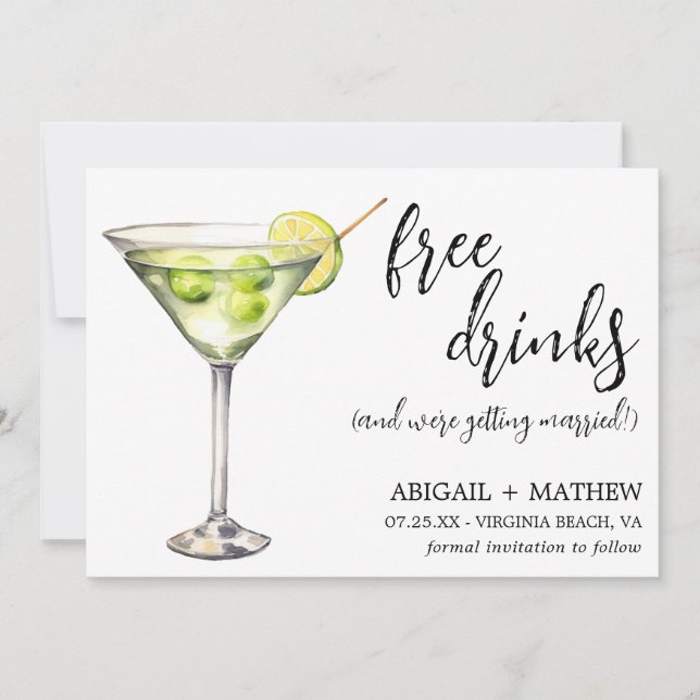Funny Classic Martini Cocktail Photo Wedding  Save The Date (Front)