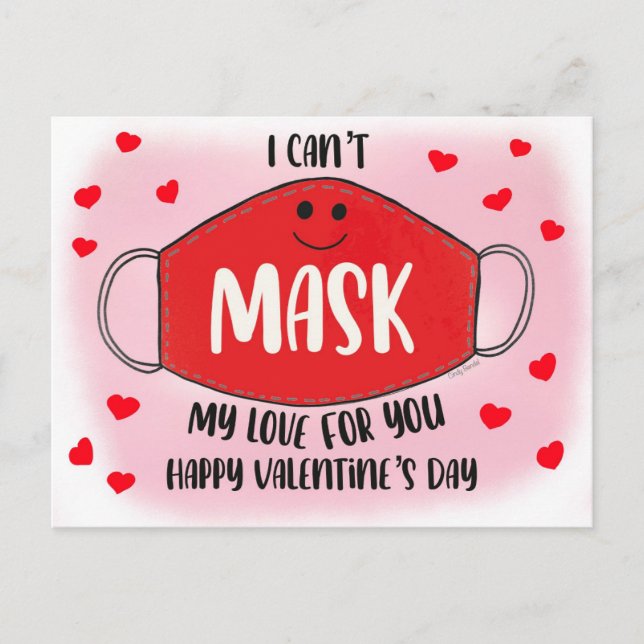 Funny Classroom Valentines Mask Social Distancing Postcard (Front)