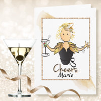 Funny Classy Female Cartoon Martini Birthday