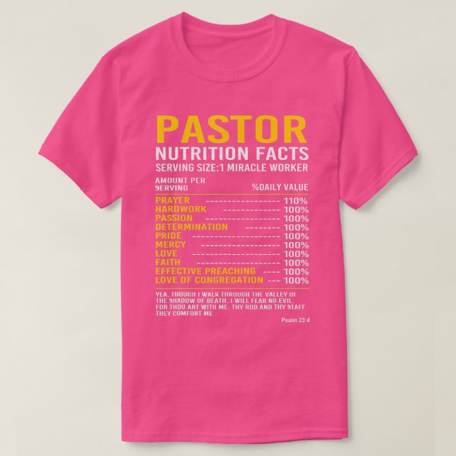 Funny Clergy Preacher Pastor Nutritional Facts  T-Shirt (Design Front)