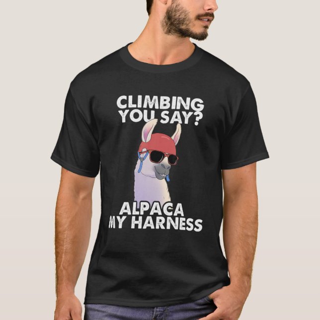 Funny Climbing Alpaca My Harness Rock Climber Vint T-Shirt (Front)