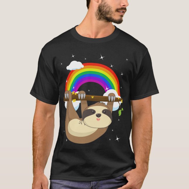 Funny Climbing Sloth LGBT Community Pride T-Shirt (Front)