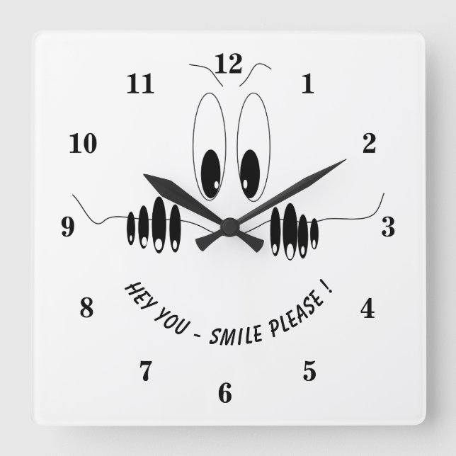 Funny Clock with Curiosity Eyes Smile Custom Text (Front)