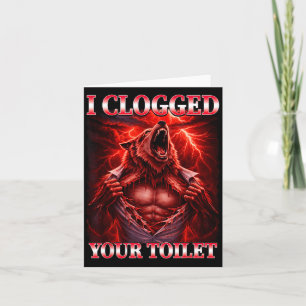 Funny clogged toilet alpha wolf meme brainrot card