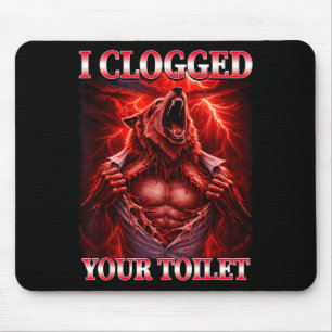 Funny clogged toilet alpha wolf meme brainrot mouse mat