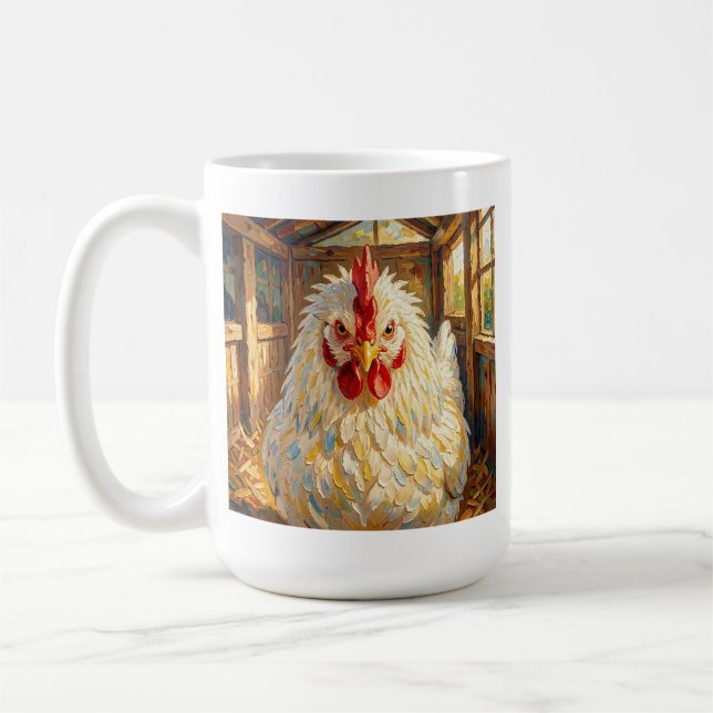 Funny Close Up of Impasto Chicken that looks Mad Coffee Mug (Left)