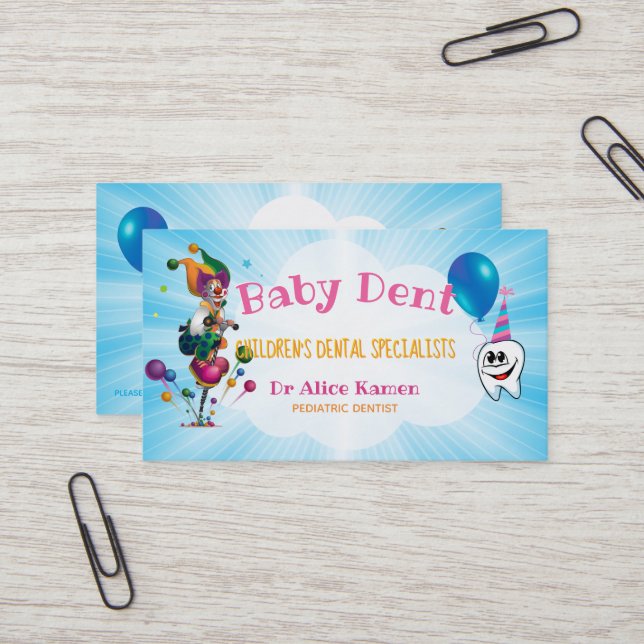 Funny Clown and Happy Tooth | Paediatrics Dentist Business Card (Front/Back In Situ)