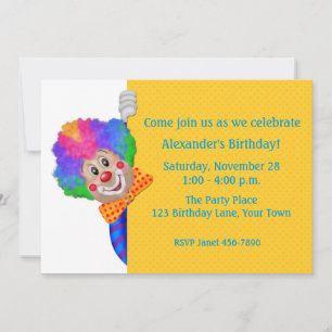 Funny Clown, Birthday Party Invitation