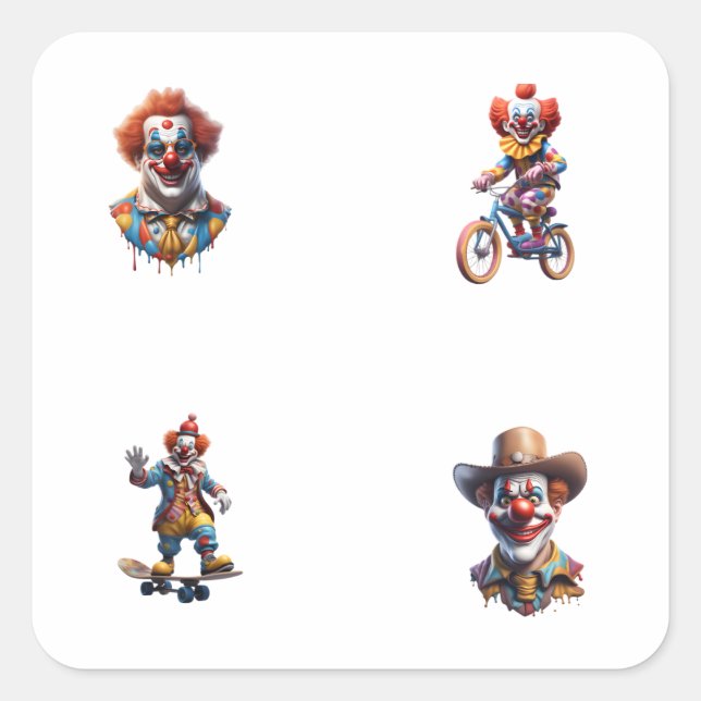 Funny Clown Cartoon Art 4 Pack Stickers (Front)