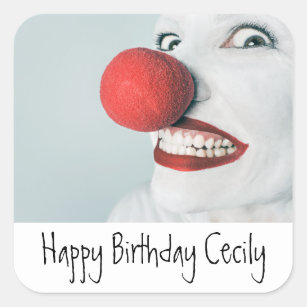 Funny Clown Face Birthday Square Sticker