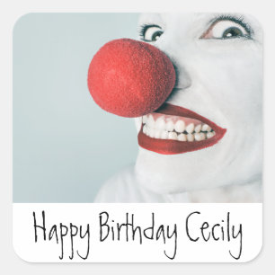 Funny Clown Face Birthday Square Sticker