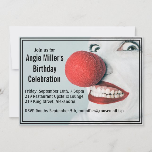 Funny Clown Face Modern Birthday Invitation (Front)