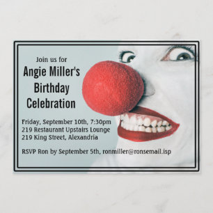 Funny Clown Face Modern Birthday Invitation