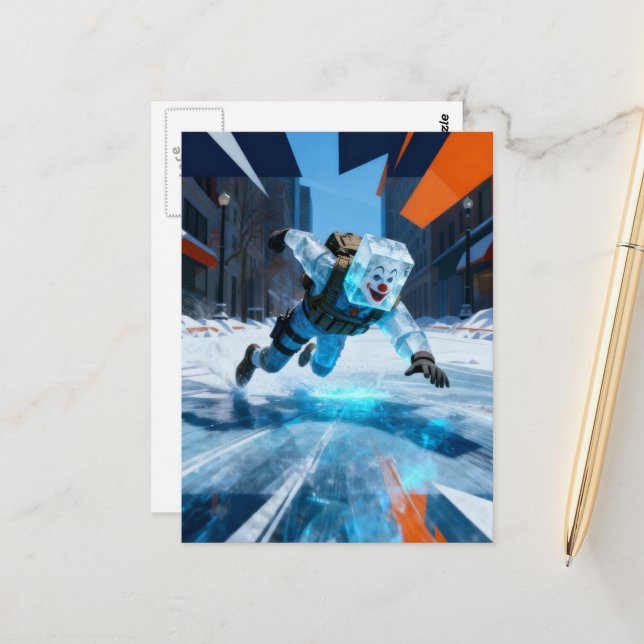 Funny clown icecube falling on ice  postcard (Front/Back In Situ)
