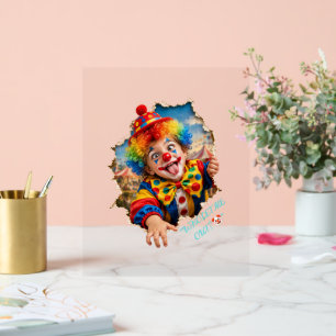 Funny Clown Kid Breaking Out Acrylic Sign