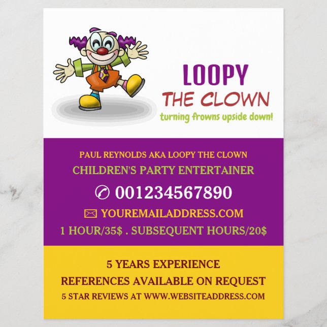 Funny Clown, Kids Entertainer, Clown Advertising Flyer (Front)