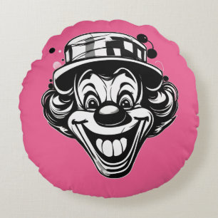 Funny Clown Logo – Upside-Down Cap & Tongue-Out Round Cushion