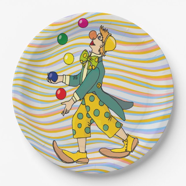 Funny Clown Playing With Colourful Balls Paper Plate (Front)